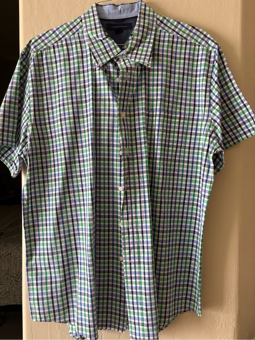 Tommy Hilfiger Blue & Green Plaid Short-Sleeve Button-Down Shirt